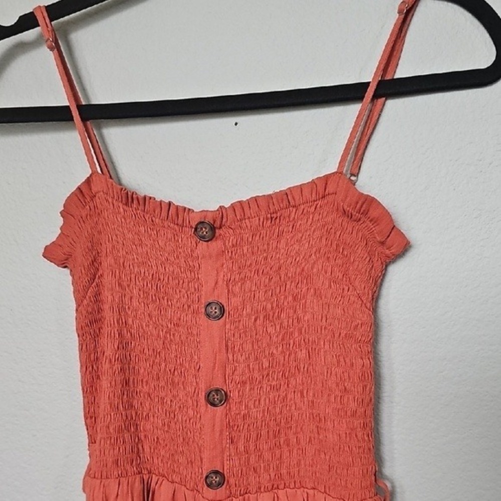 Love Tree Spaghetti Strap Flowy Orange Smocked Bodice Jumpsuit Small - Picture 3 of 9